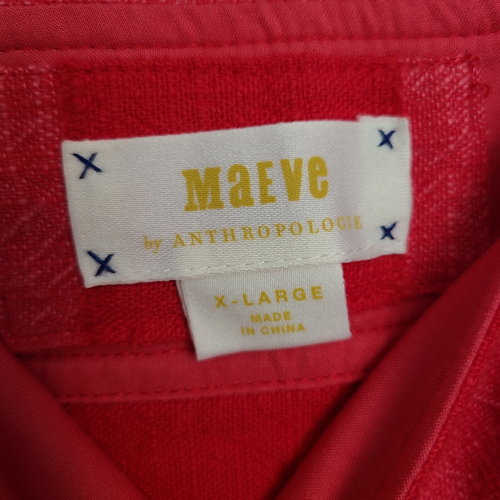 Anthropologie Maeve Red Stripe Tonal Tank Square Neck Midi Dress Patch Pockets - Picture 10 of 16